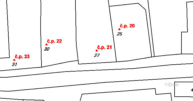 Podbradec 21, Mšené-lázně na parcele st. 27 v KÚ Podbradec, Katastrální mapa