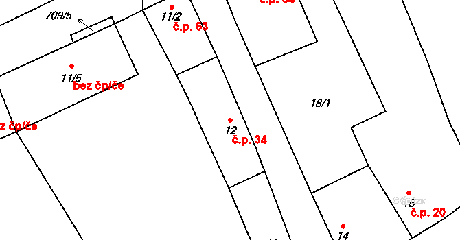 Vrbka 34, Budyně nad Ohří na parcele st. 12 v KÚ Vrbka u Roudníčku, Katastrální mapa