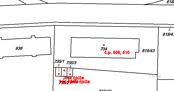 Sobotka 509,510 na parcele st. 734 v KÚ Sobotka, Katastrální mapa