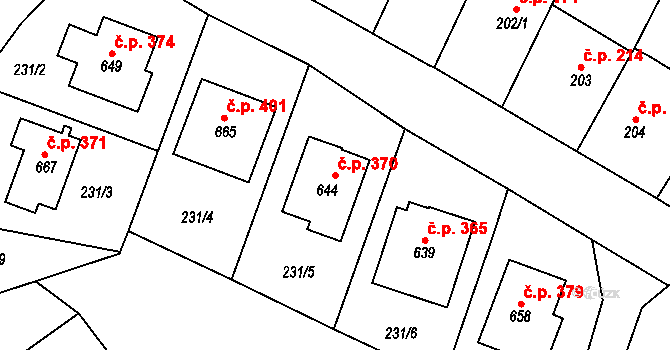 Miletín 370 na parcele st. 644 v KÚ Miletín, Katastrální mapa