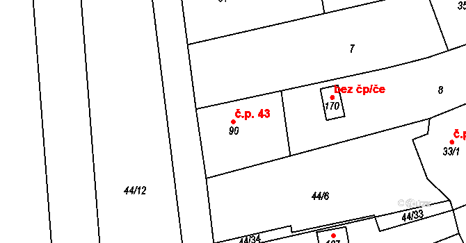 Dolní Nová Ves 43, Lázně Bělohrad na parcele st. 90 v KÚ Dolní Nová Ves, Katastrální mapa