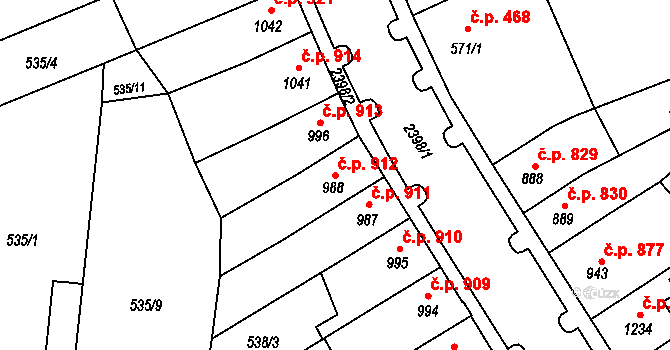 Hořice 912 na parcele st. 988 v KÚ Hořice v Podkrkonoší, Katastrální mapa