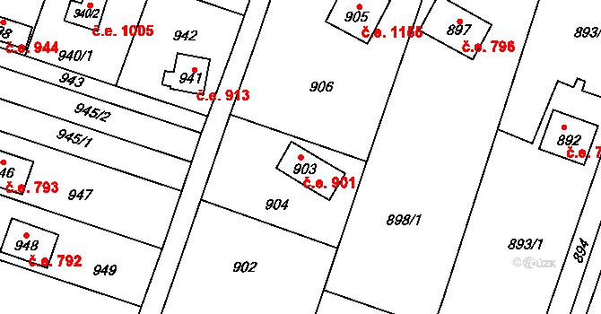 Mostkovice 901 na parcele st. 903 v KÚ Stichovice, Katastrální mapa