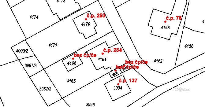 Tasov 254 na parcele st. 4164 v KÚ Tasov, Katastrální mapa