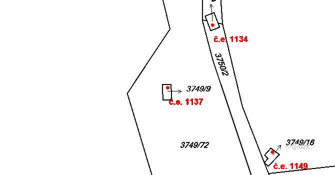 Řečkovice 1137, Brno na parcele st. 3749/9 v KÚ Řečkovice, Katastrální mapa