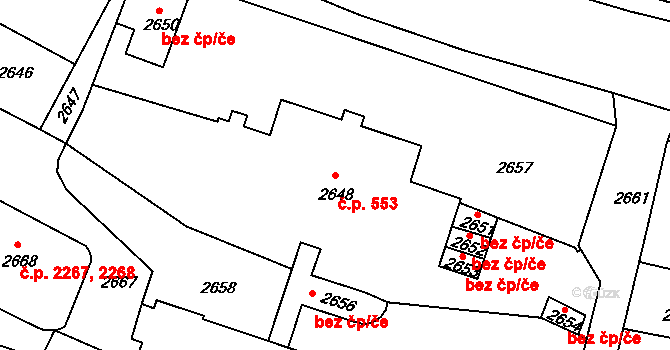 Tábor 553 na parcele st. 2648 v KÚ Tábor, Katastrální mapa