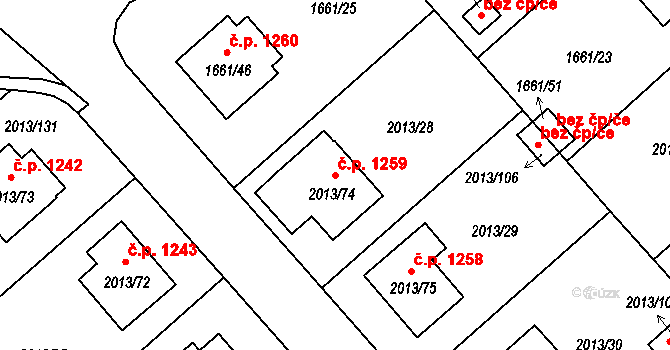 Pelhřimov 1259 na parcele st. 2013/74 v KÚ Pelhřimov, Katastrální mapa