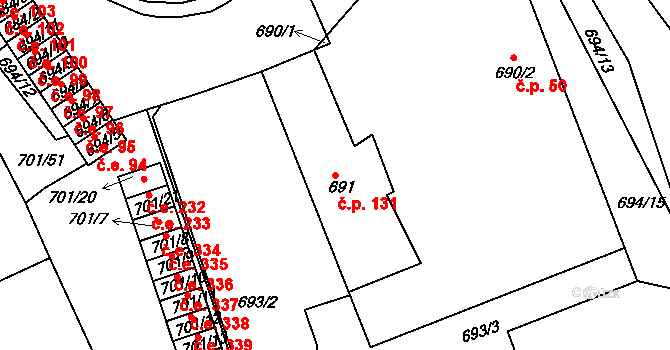 Bystřice 131, Dubí na parcele st. 691 v KÚ Dubí-Bystřice, Katastrální mapa