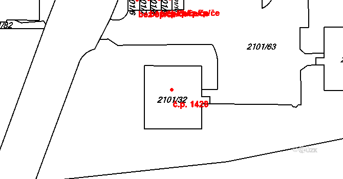 Trnovany 1428, Teplice na parcele st. 2101/32 v KÚ Teplice-Trnovany, Katastrální mapa
