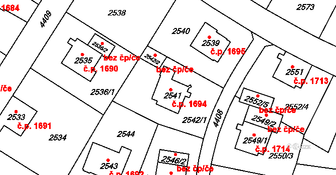 Teplice 1694 na parcele st. 2541 v KÚ Teplice, Katastrální mapa