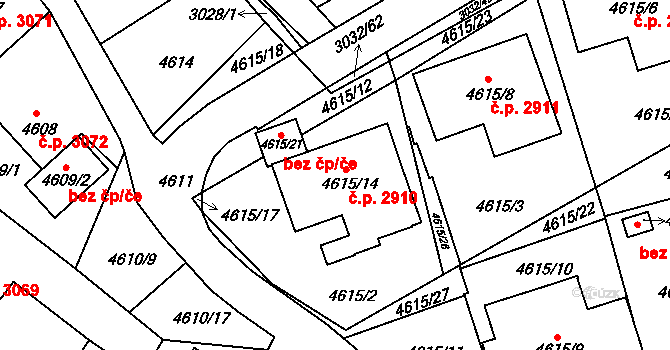 Teplice 2910 na parcele st. 4615/14 v KÚ Teplice, Katastrální mapa