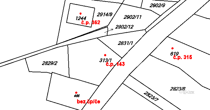 Jílové 143 na parcele st. 313/1 v KÚ Jílové u Děčína, Katastrální mapa