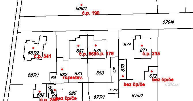 Písnice 179, Praha na parcele st. 678 v KÚ Písnice, Katastrální mapa