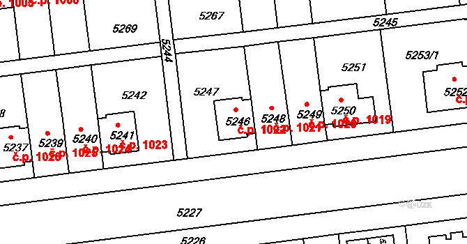 Záběhlice 1022, Praha na parcele st. 5246 v KÚ Záběhlice, Katastrální mapa
