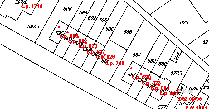 Braník 718, Praha na parcele st. 585 v KÚ Braník, Katastrální mapa