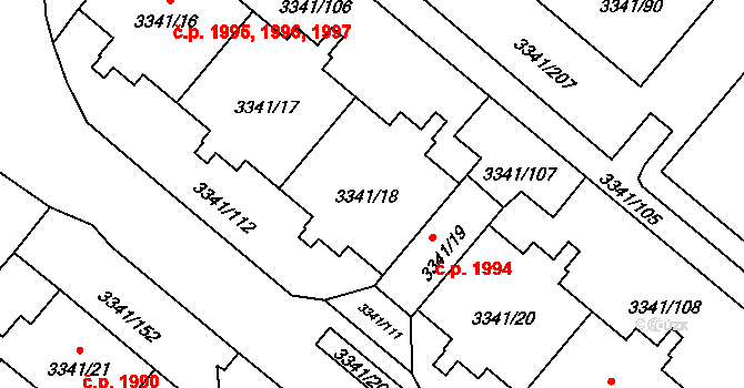 Chodov 1995,1996,1997, Praha na parcele st. 3341/18 v KÚ Chodov, Katastrální mapa