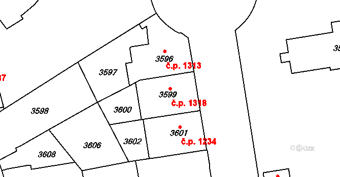 Smíchov 1318, Praha na parcele st. 3599 v KÚ Smíchov, Katastrální mapa