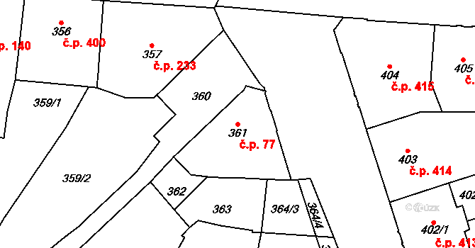 Vršovice 77, Praha na parcele st. 361 v KÚ Vršovice, Katastrální mapa