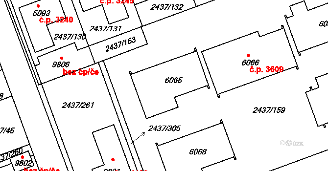 Hodonín 3609 na parcele st. 6065 v KÚ Hodonín, Katastrální mapa