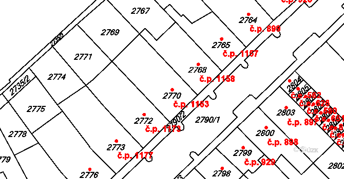 Chomutov 1163 na parcele st. 2770 v KÚ Chomutov I, Katastrální mapa