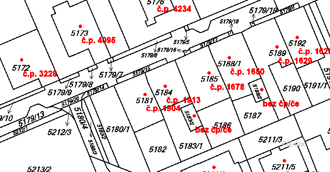 Chomutov 1913 na parcele st. 5184 v KÚ Chomutov I, Katastrální mapa