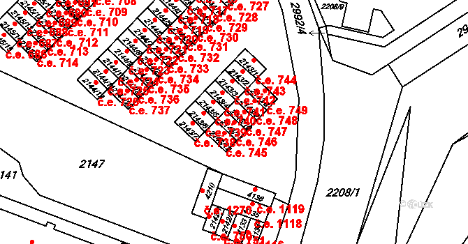 Kuřim 746 na parcele st. 2143/11 v KÚ Kuřim, Katastrální mapa