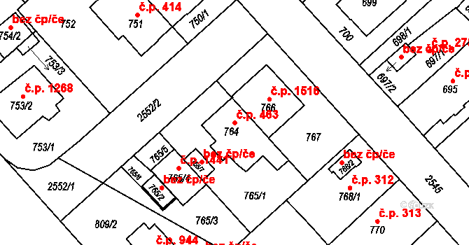 Doubravka 463, Plzeň na parcele st. 764 v KÚ Doubravka, Katastrální mapa