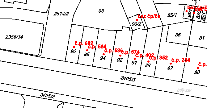 Skvrňany 586, Plzeň na parcele st. 94 v KÚ Skvrňany, Katastrální mapa