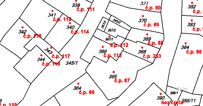 Pozořice 113 na parcele st. 366 v KÚ Pozořice, Katastrální mapa