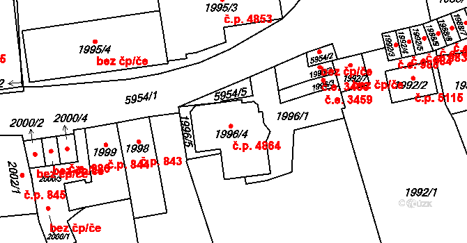 Jihlava 4864 na parcele st. 1996/4 v KÚ Jihlava, Katastrální mapa
