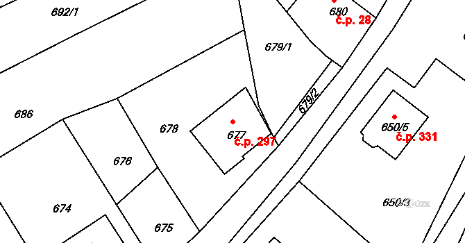 Pohořelice 297 na parcele st. 677 v KÚ Pohořelice u Napajedel, Katastrální mapa