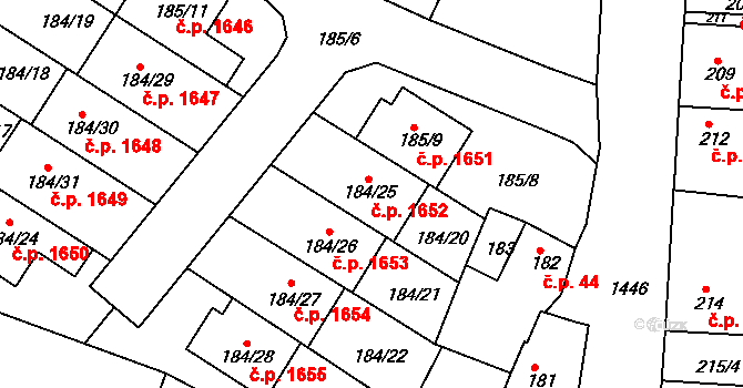 Řepy 1652, Praha na parcele st. 184/25 v KÚ Řepy, Katastrální mapa