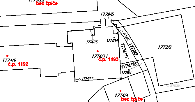 Třeboň II 1193, Třeboň na parcele st. 1774/11 v KÚ Třeboň, Katastrální mapa