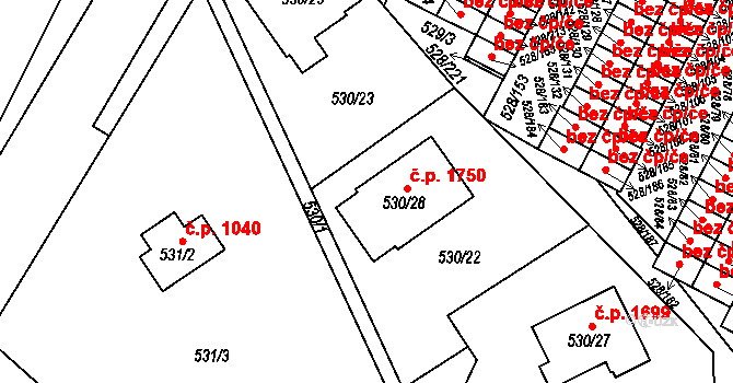 Chotěboř 1750 na parcele st. 530/28 v KÚ Chotěboř, Katastrální mapa