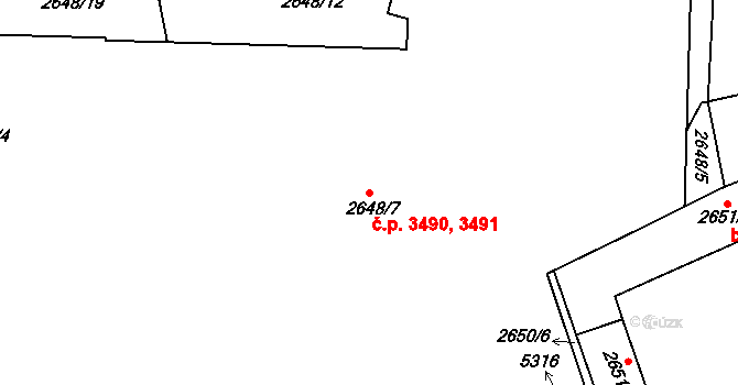Ústí nad Labem-centrum 3490,3491, Ústí nad Labem na parcele st. 2648/7 v KÚ Ústí nad Labem, Katastrální mapa
