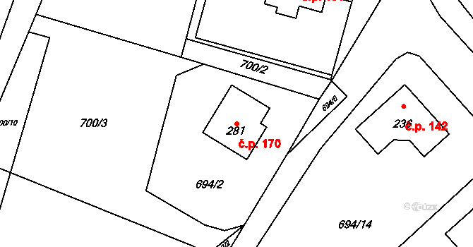Vyskytná nad Jihlavou 170 na parcele st. 281 v KÚ Vyskytná nad Jihlavou, Katastrální mapa