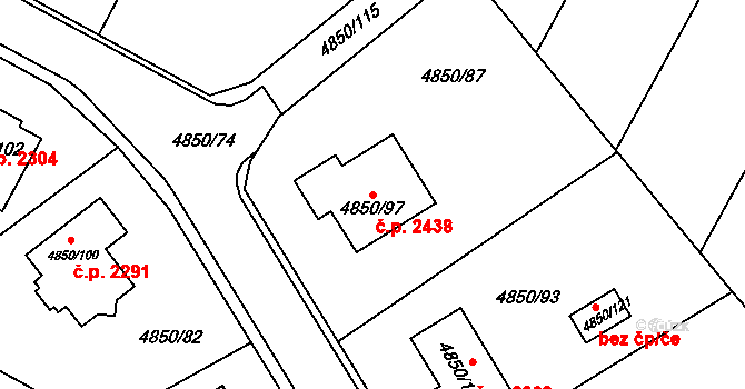 Boskovice 2438 na parcele st. 4850/97 v KÚ Boskovice, Katastrální mapa