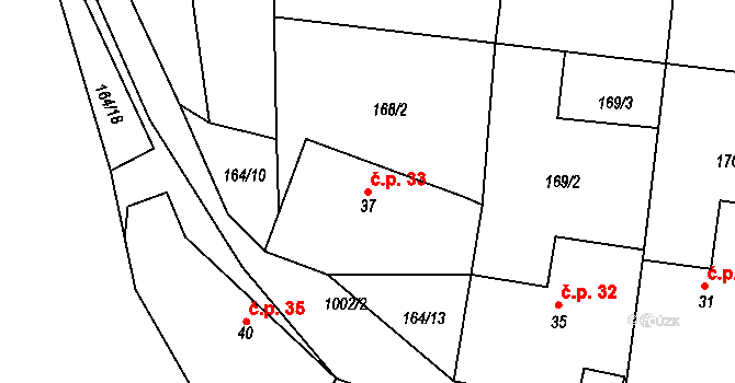Smrkovec 33, Hradešice na parcele st. 37 v KÚ Smrkovec u Hradešic, Katastrální mapa