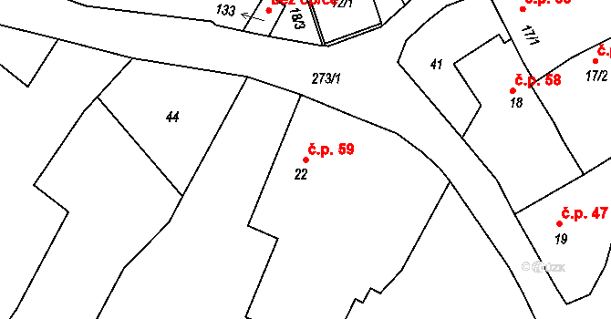 Nezdice 59 na parcele st. 22 v KÚ Nezdice nad Úhlavou, Katastrální mapa