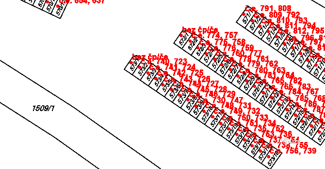 Příluky 726,743, Zlín na parcele st. 573/5 v KÚ Příluky u Zlína, Katastrální mapa