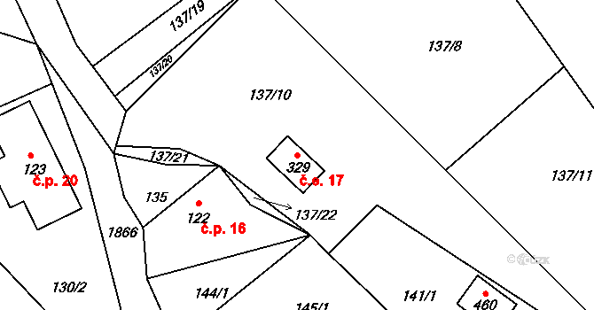 Horní Libchava 17 na parcele st. 329 v KÚ Horní Libchava, Katastrální mapa