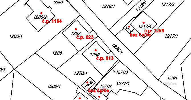 Svinov 613, Ostrava na parcele st. 1269 v KÚ Svinov, Katastrální mapa