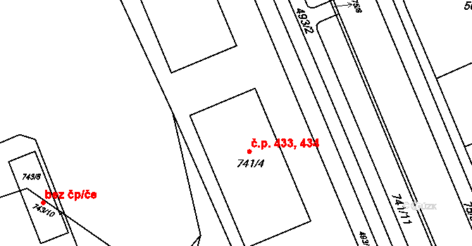 Žďár nad Sázavou 2 433,434, Žďár nad Sázavou na parcele st. 741/4 v KÚ Zámek Žďár, Katastrální mapa