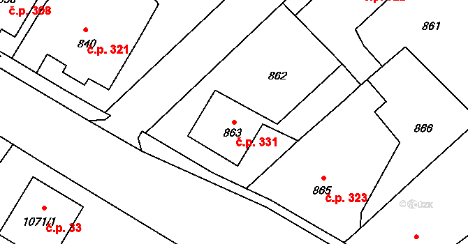 Měřín 331 na parcele st. 863 v KÚ Měřín, Katastrální mapa