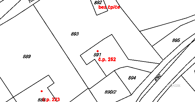 Hvozdná 252 na parcele st. 891 v KÚ Hvozdná, Katastrální mapa