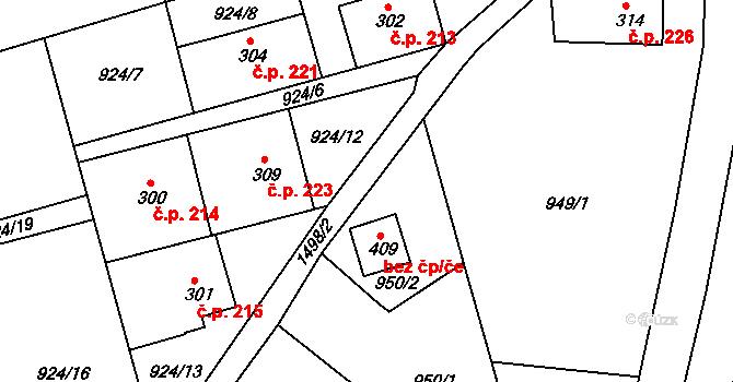 Lipová-lázně 38516926 na parcele st. 409 v KÚ Horní Lipová, Katastrální mapa