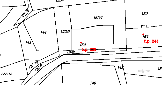 Zádveřice 226, Zádveřice-Raková na parcele st. 159 v KÚ Zádveřice, Katastrální mapa