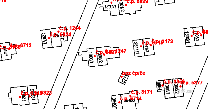 Zlín 1247 na parcele st. 1300/2 v KÚ Zlín, Katastrální mapa