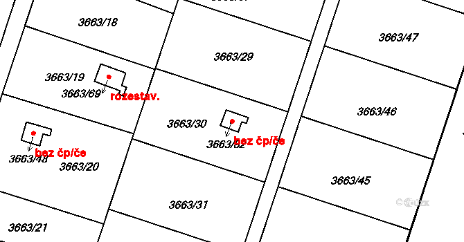 Slavkov u Brna 42247926 na parcele st. 3663/82 v KÚ Slavkov u Brna, Katastrální mapa