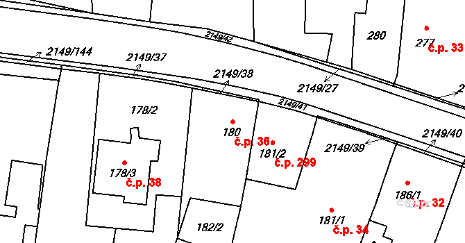 Dolní Benešov 36 na parcele st. 180 v KÚ Dolní Benešov, Katastrální mapa